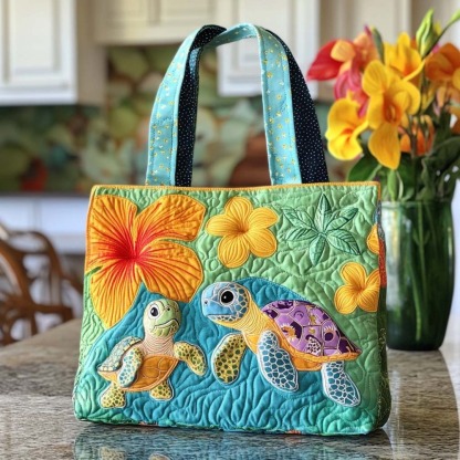 Calm Ocean Turtle Quilted Tote Bag
