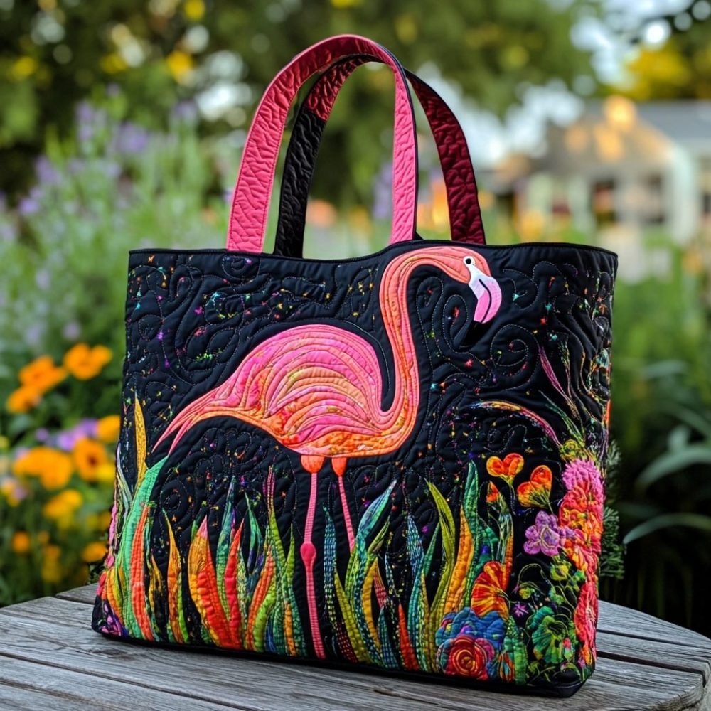 Flamingo Walk Quilted Tote Bag