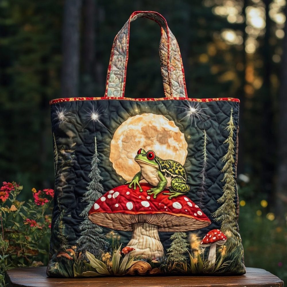 Frog Moonlight Quilted Tote Bag