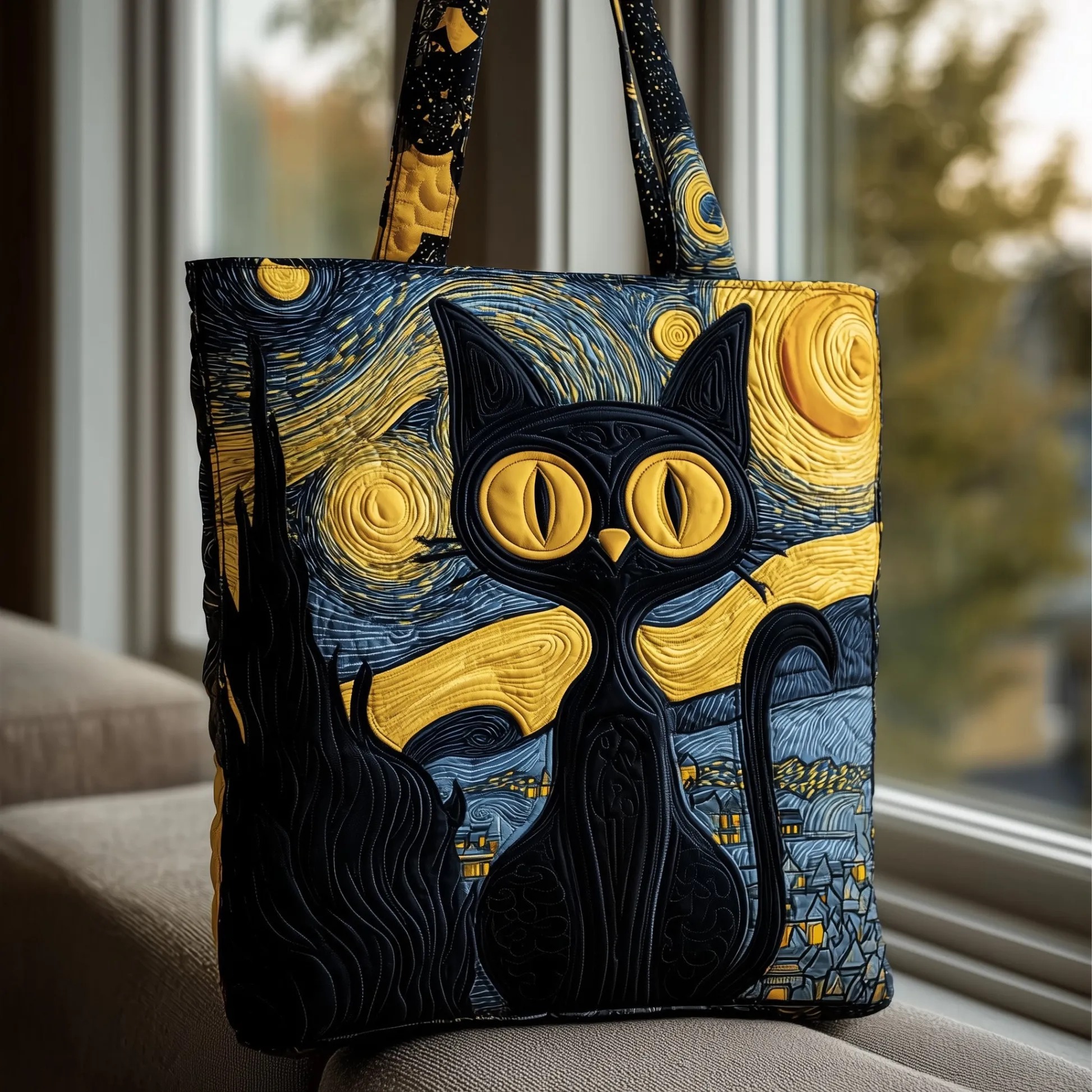 Starry Night Cat Quilted Tote Bag GFTOTL4494 