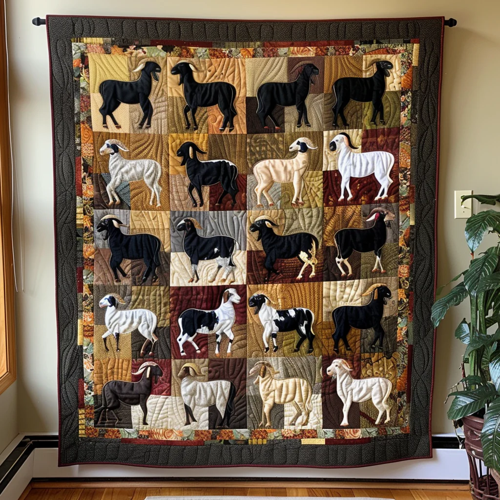 Goat Patchwork Quilted Blanket