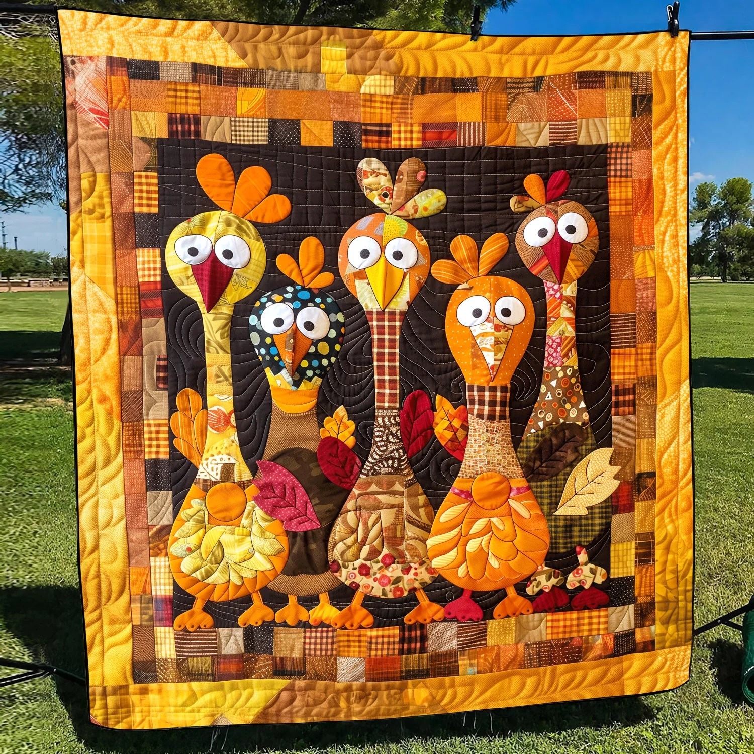 Funky Turkeys Quilted Blanket
