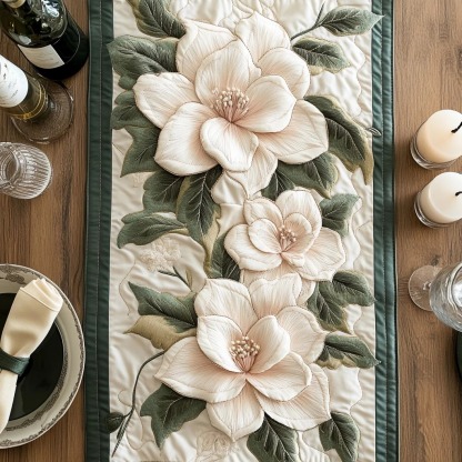 Magnolia Flower Quilted Table Runner