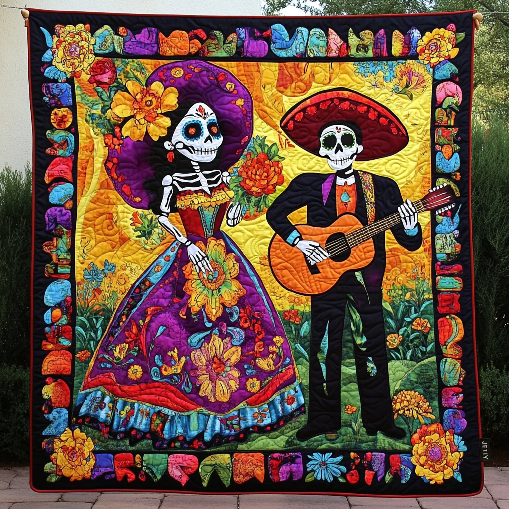 Dia De Los Muertos Quilted Blanket