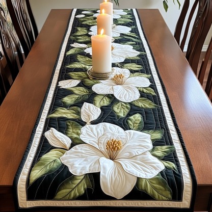 Magnolia Flower Quilted Table Runner