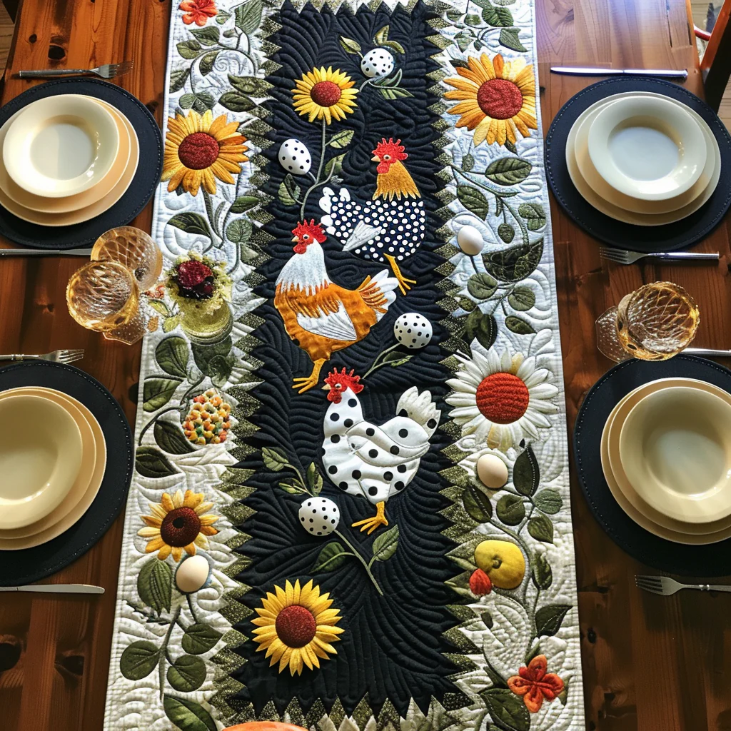 Chicken Quilted Table Runner