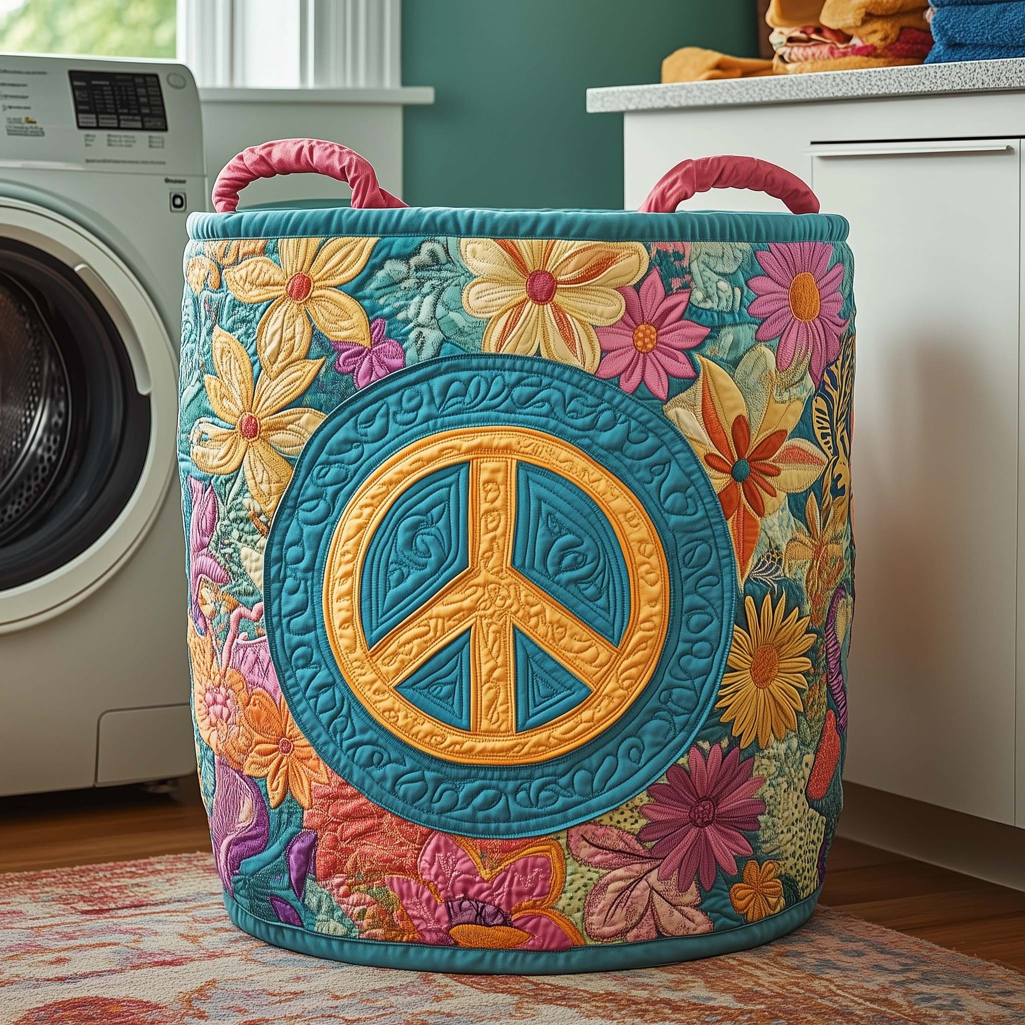 Hippie Peace Quilted Laundry BasketGFTOQA960