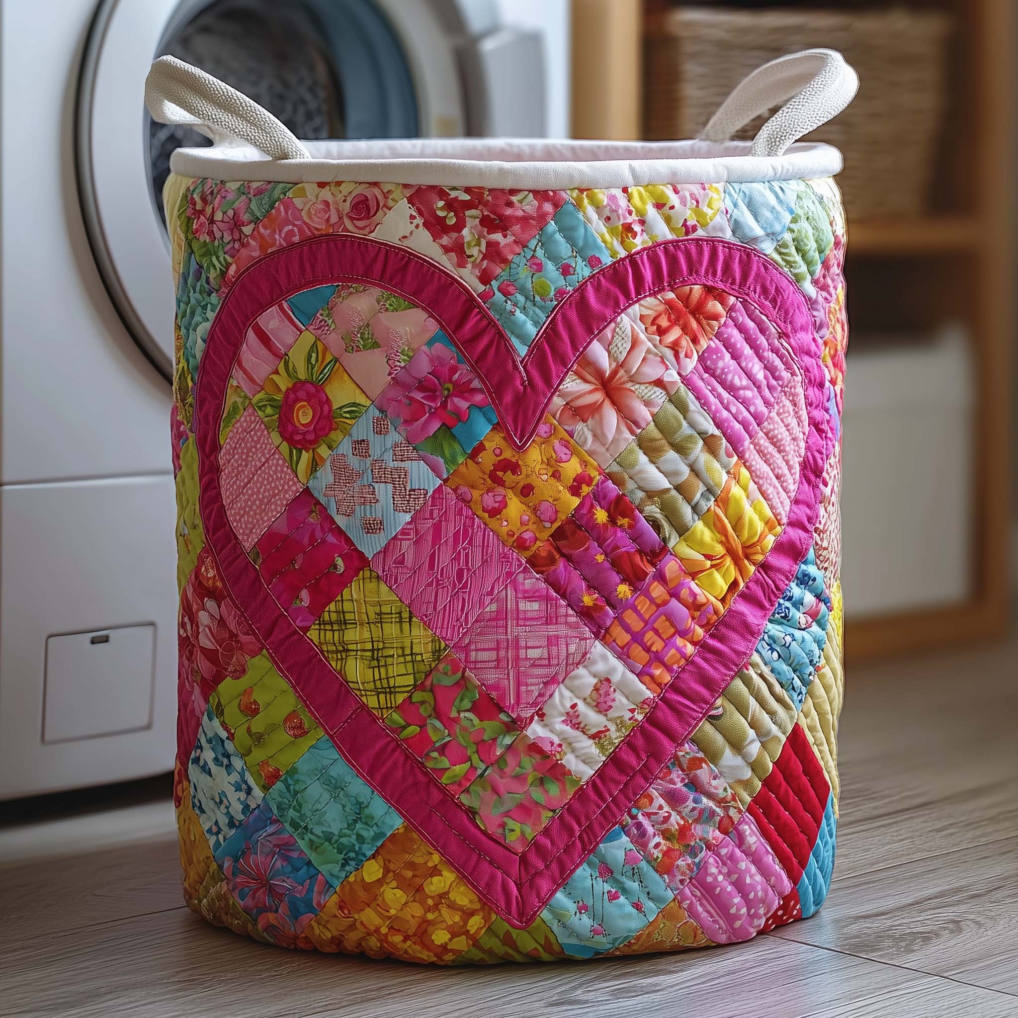 Patchwork Heart Quilted Laundry Basket GFTOQM1990