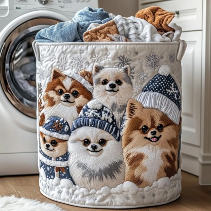 Pomeranian Charm Quilted Laundry Basket GFTOTP13111