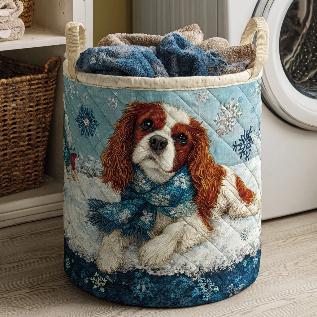 Cavalier Winter Scarf Quilted Laundry Basket 