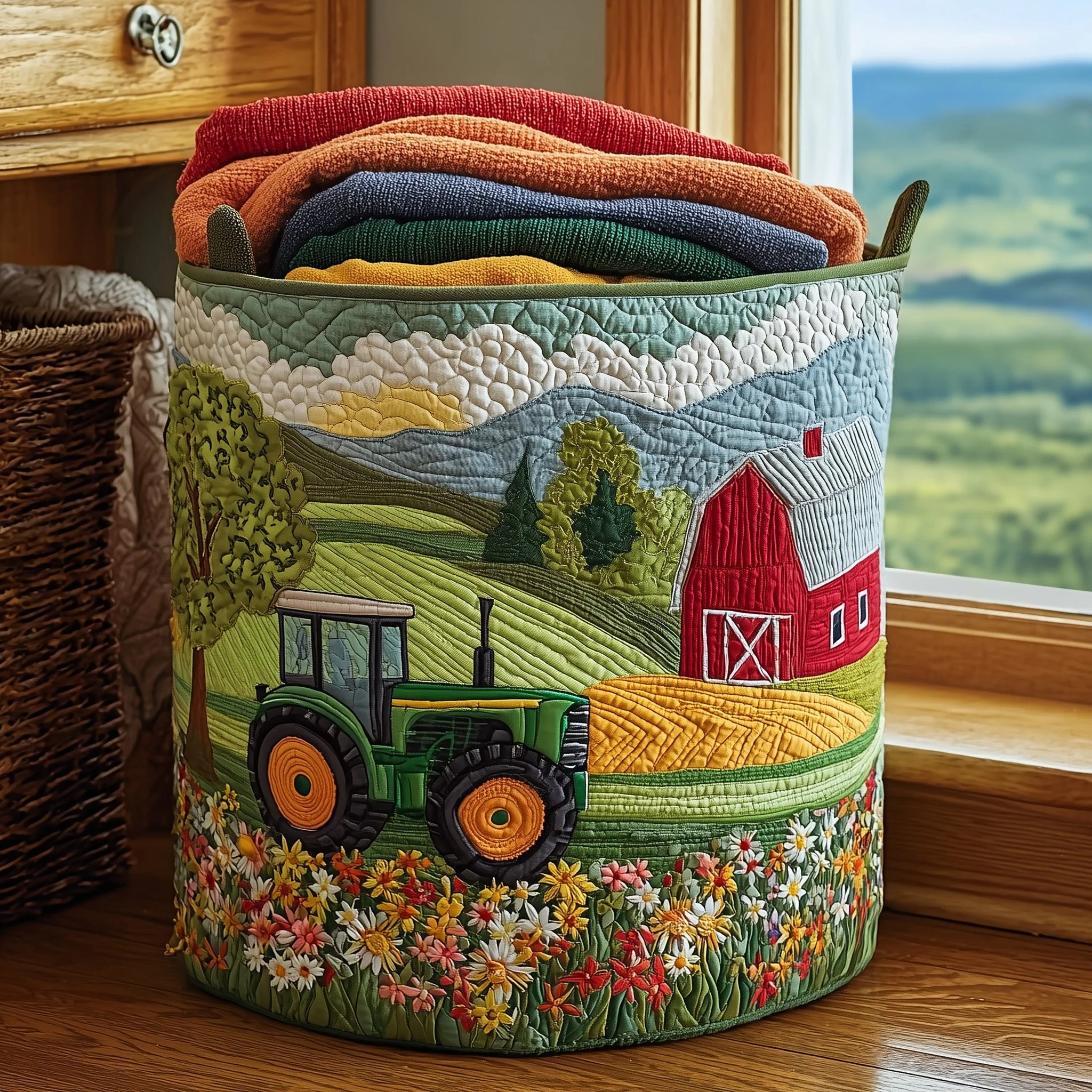 Green Tractor Dream Quilted Laundry Basket GFTONL5873