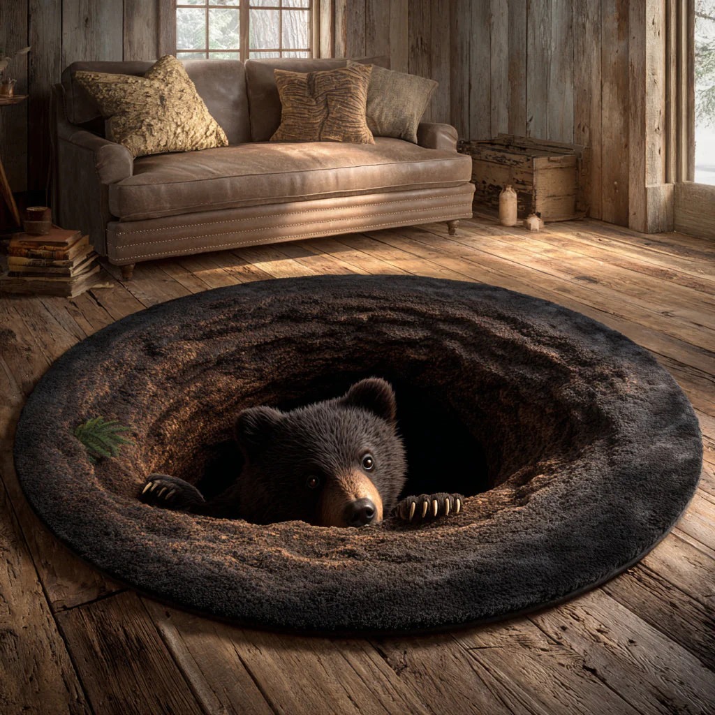 Bear Cave Explorer Round Carpet