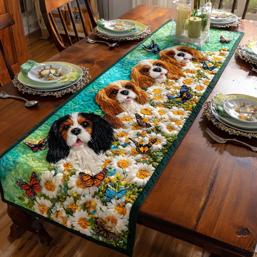 Daisy Spaniel Quilted Table Runner 