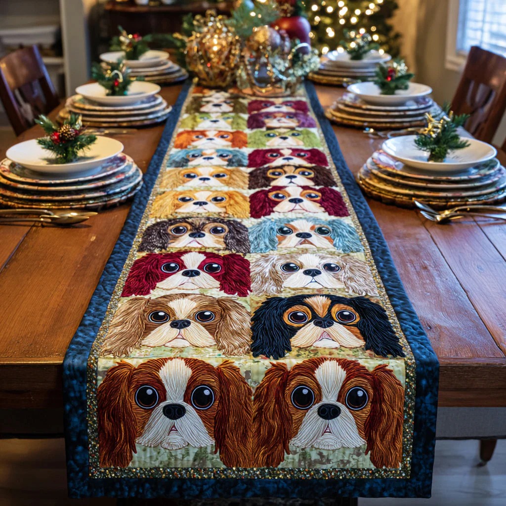 Joyful King Charles Quilted Table Runner