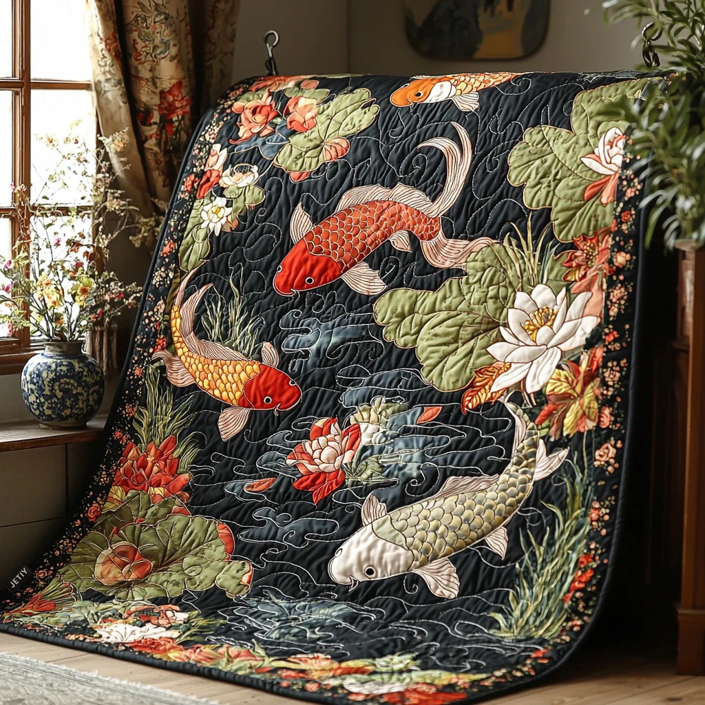 Japanese Koi EleganceQuilted Blanket