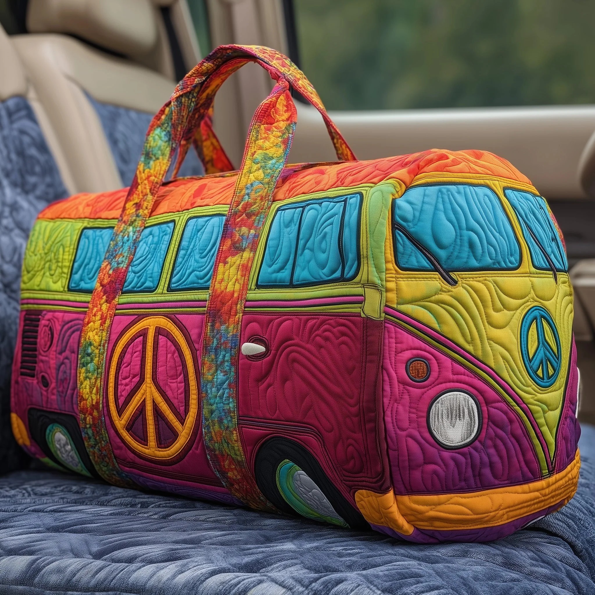 Colorful Hippie Van Quilted Duffle Bag GFTOXM407
