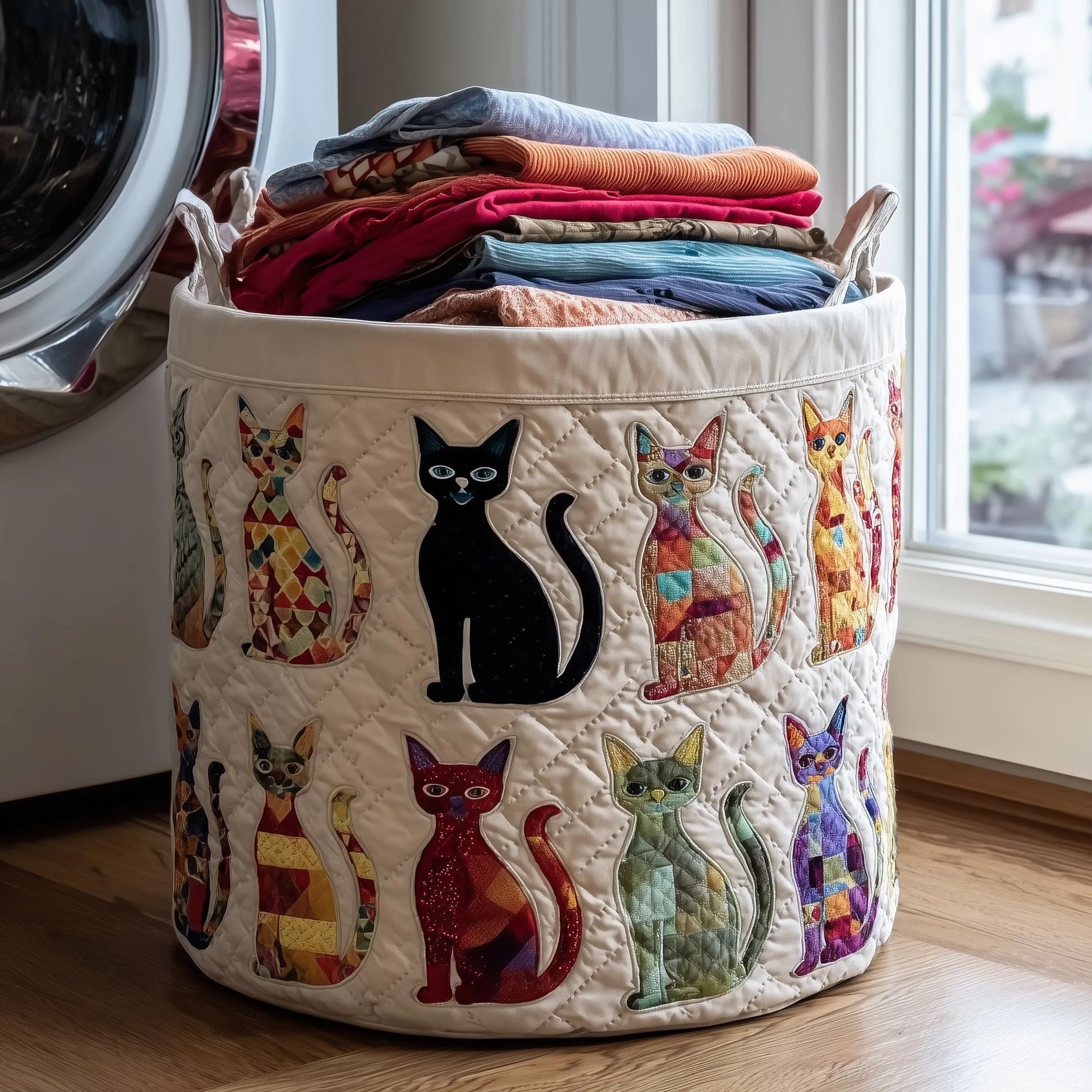Playful Cat Quilted Laundry Basket GFTONL6238
