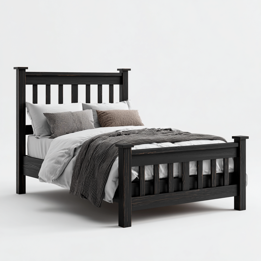 Letto matrimoniale - legno - 200x160x120 cm - nero - stile rustico-Habitatno