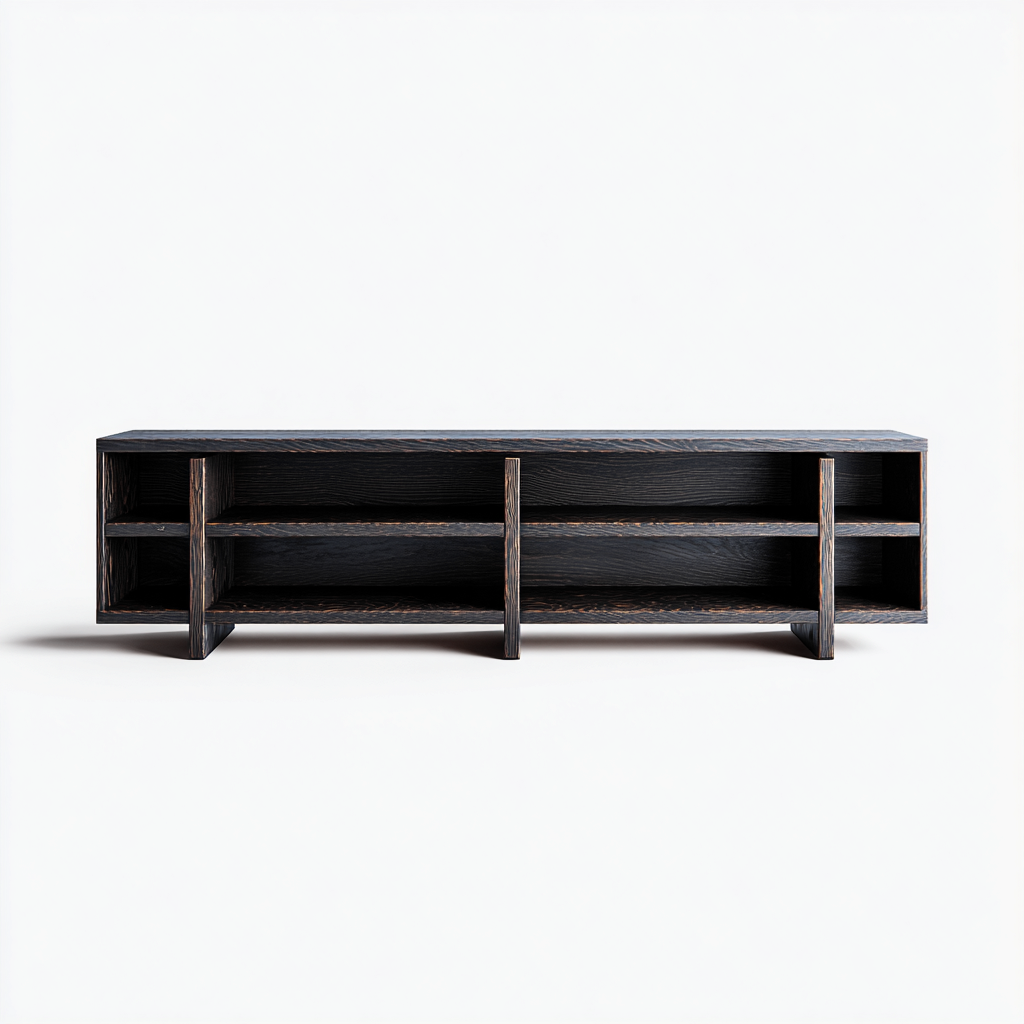 Mobile TV in legno massello di rovere - 210x44x50 cm - nero carbone - stile contemporaneo-Habitatno
