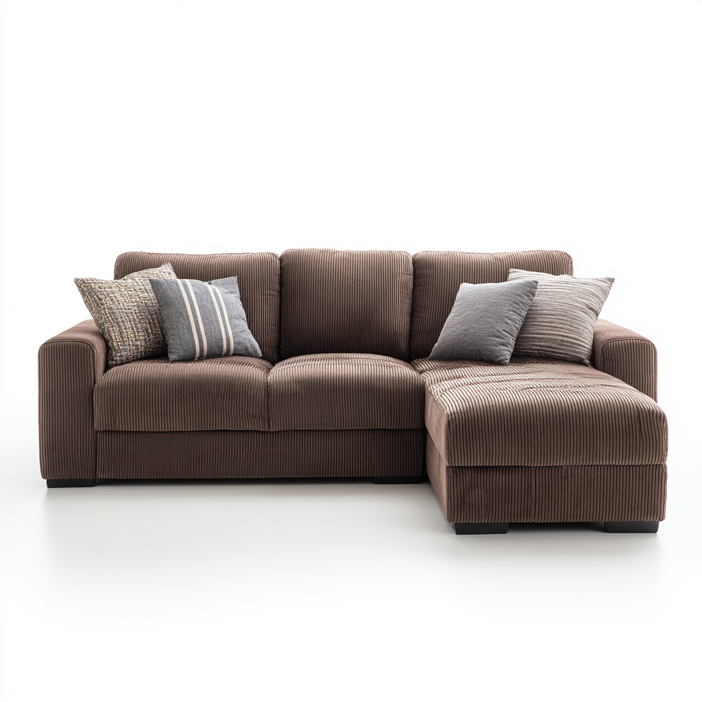 Divano angolare - velluto a coste - 285x190x85 cm - marrone - design moderno-Habitatno