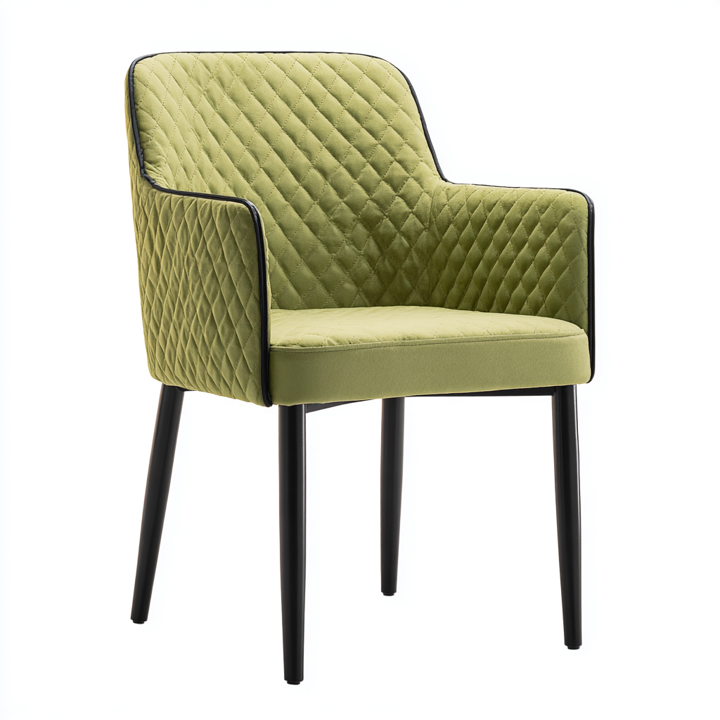 Sedia da pranzo - velluto-metallo - 55x60x85 cm - verde - stile moderno trapuntato con gambe nere-Habitatno