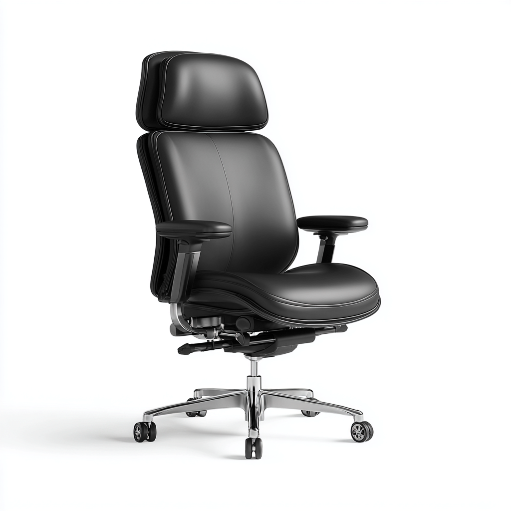 Sedia da ufficio - pelle-metallo - 70x75x125 cm - nero - design ergonomico regolabile-Habitatno