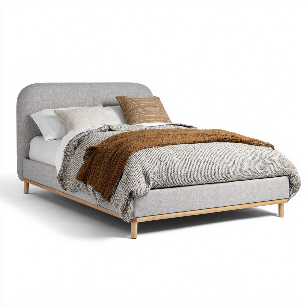 Letto matrimoniale - tessuto-legno - 200x160x100 cm - grigio chiaro-naturale - stile moderno-Habitatno