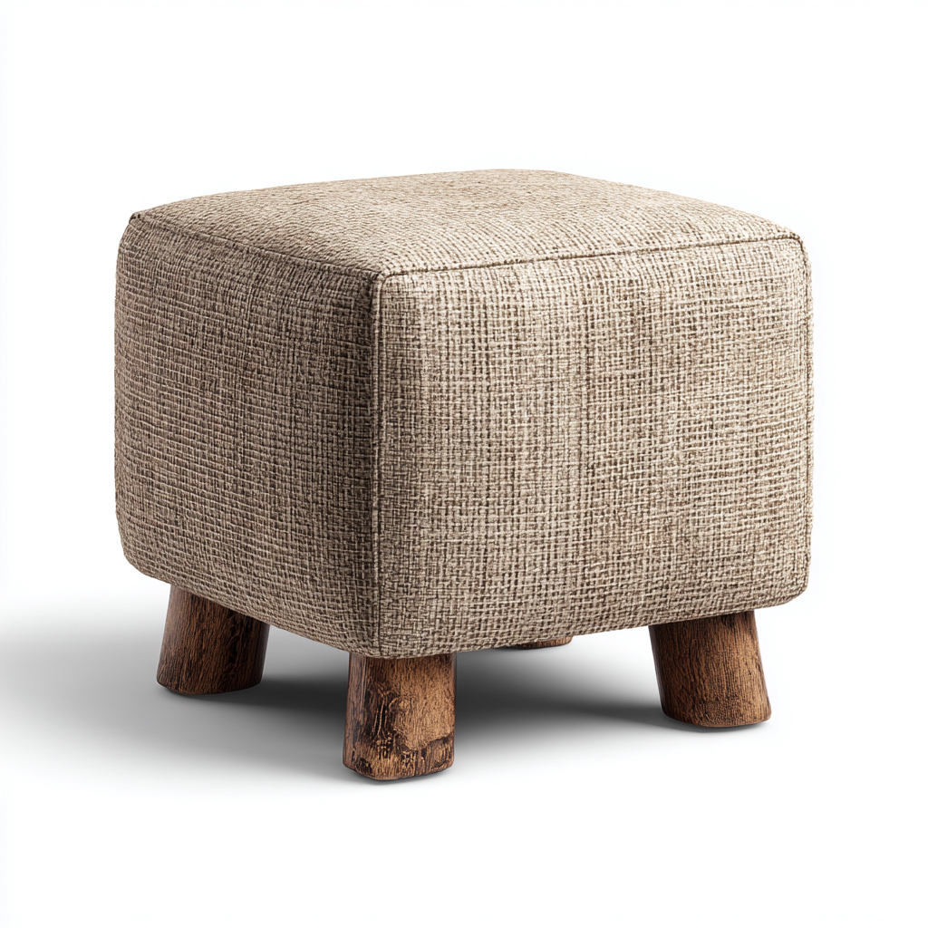 Pouf - Iuta-Legno - 42x34x40 cm - Marrone Naturale - Stile Rustico Moderno-Habitatno