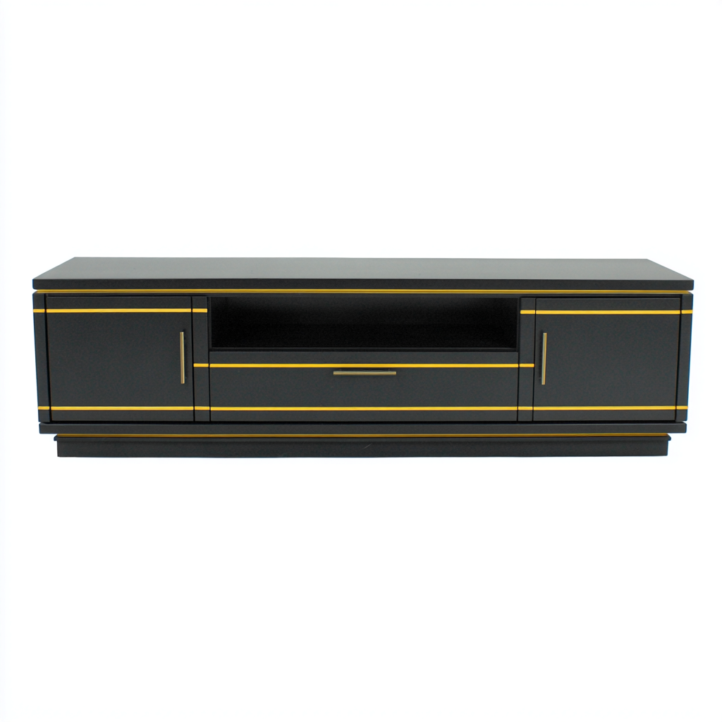 Mobile TV - Legno-Metallo - 180x40x50 cm - Nero-Oro - Design Moderno Lineare-Habitatno