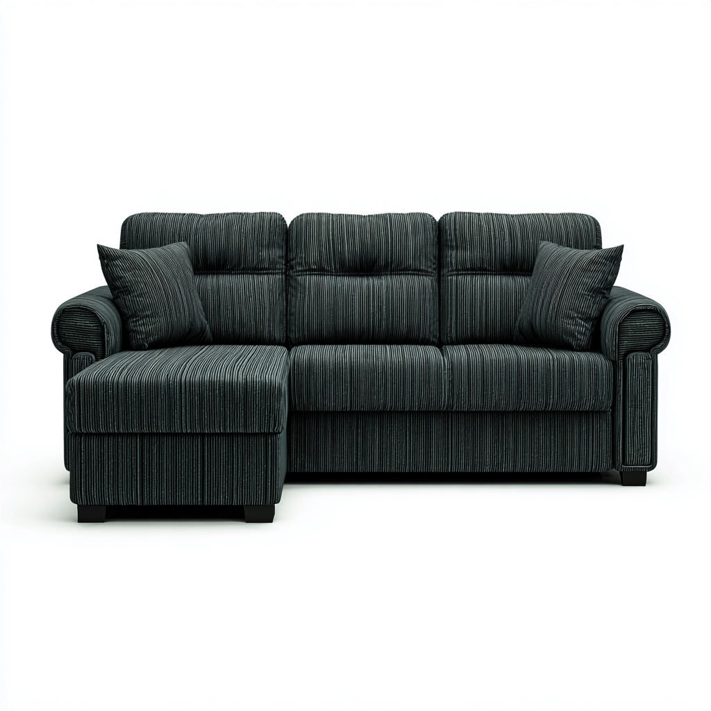 Divano angolare - velluto a coste - 280x190x88 cm - verde scuro - design moderno-Habitatno