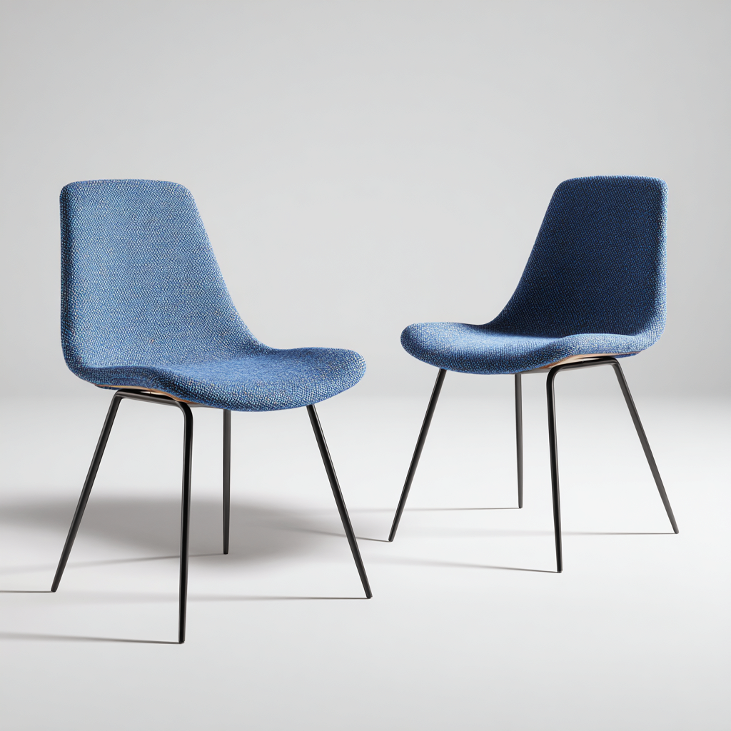 Sedia da pranzo - tessuto-metallo - 46x52x82 cm - blu - stile moderno minimalista con gambe in metallo nero-Habitatno