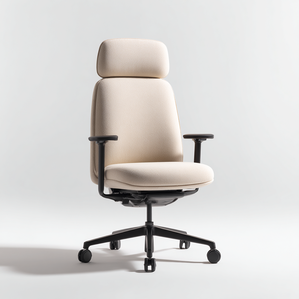 Sedia da ufficio - tessuto-metallo - 66x69x118 cm - beige - design ergonomico con poggiatesta regolabile-Habitatno