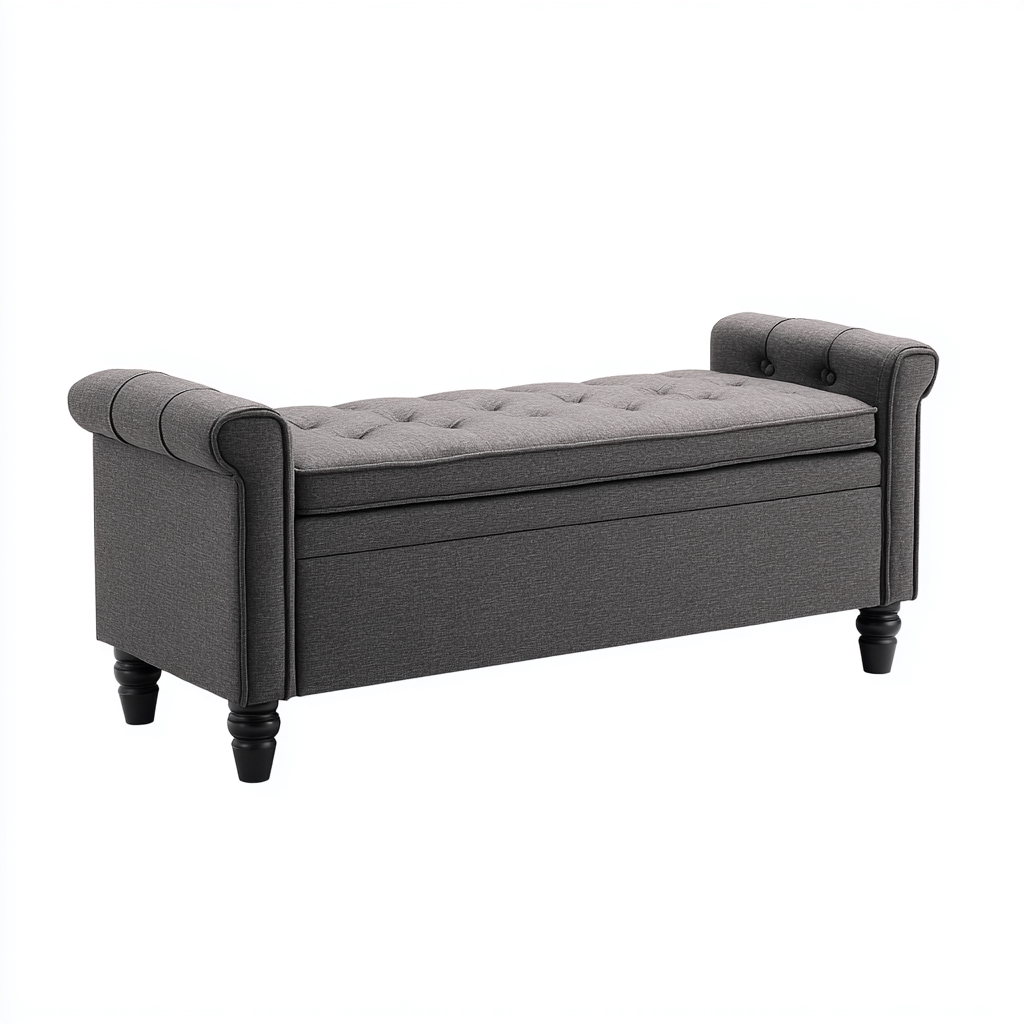 Panca per letto - tessuto - 115x43x50 cm - grigio scuro - design classico-Habitatno