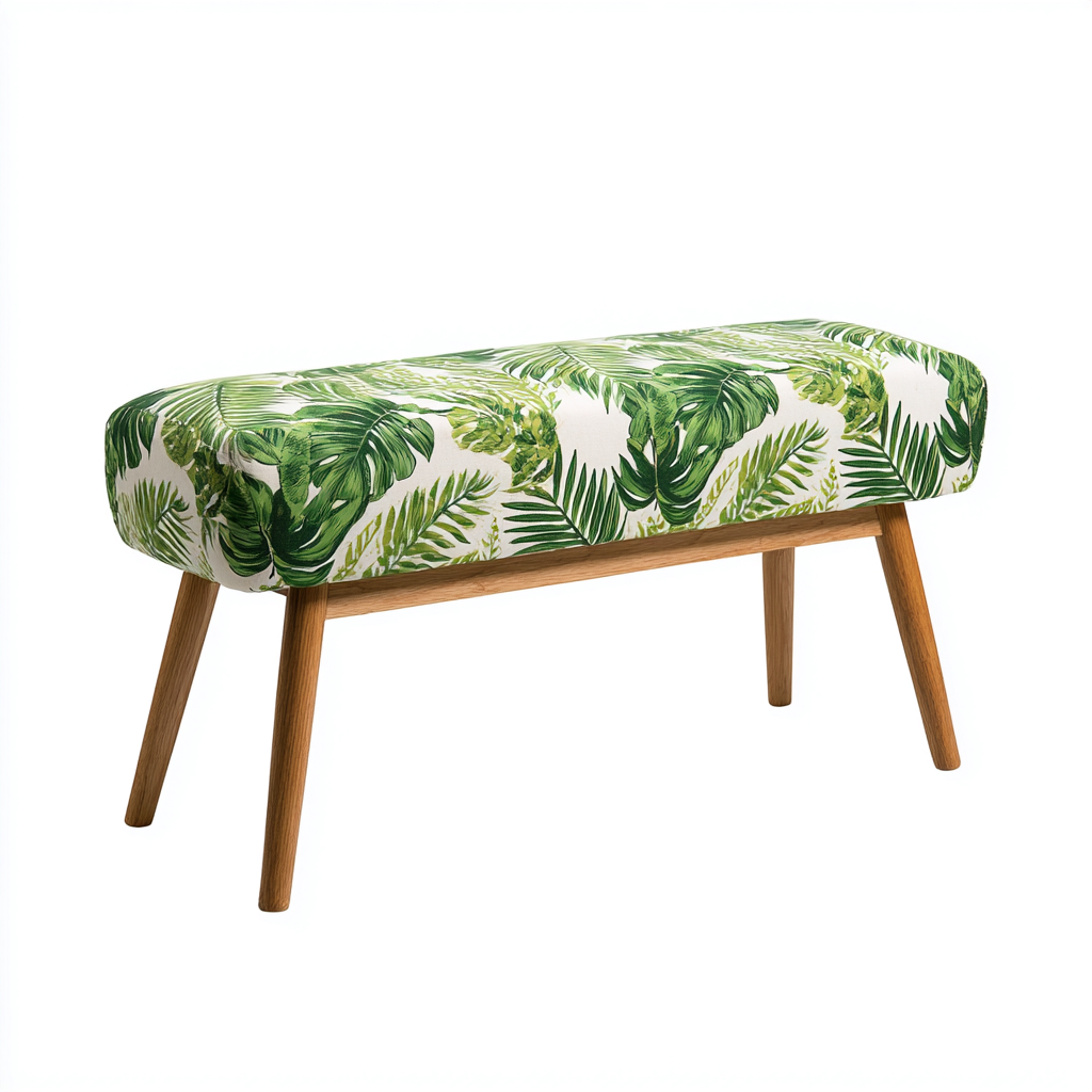 Panca per letto - tessuto - 100x40x47 cm - verde palma - design tropicale-Habitatno