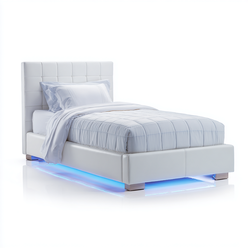 Letto singolo - pelle - 200x100x90 cm - bianco - moderno-Habitatno