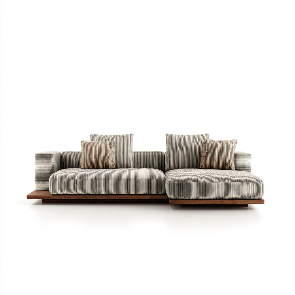 Divano angolare - velluto a coste - 308x205x84 cm - beige chiaro - base in legno - design contemporaneo-Habitatno