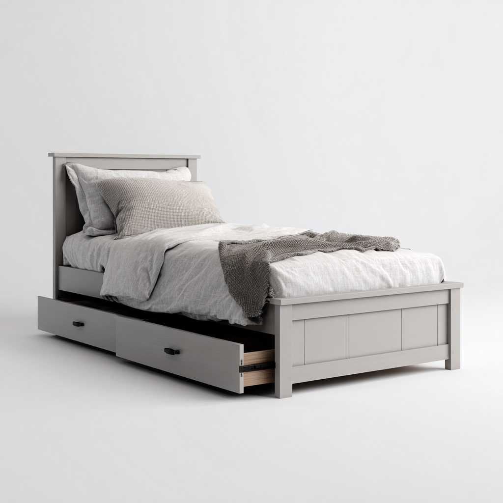 Letto singolo - legno - 200x100x90 cm - grigio chiaro - stile moderno-Habitatno