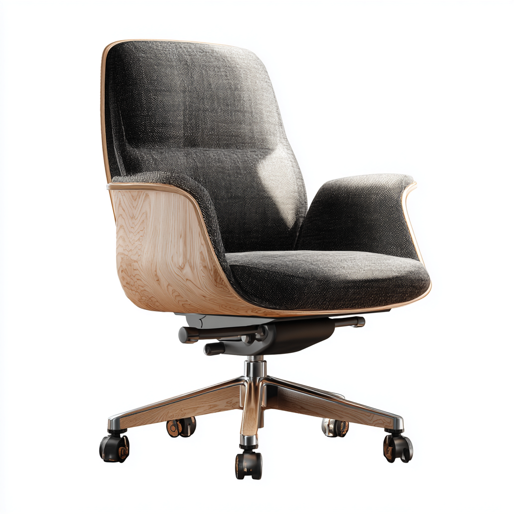 Sedia da ufficio - legno-tessuto - 68x72x102 cm - nero-naturale - design moderno con base girevole e ruote-Habitatno