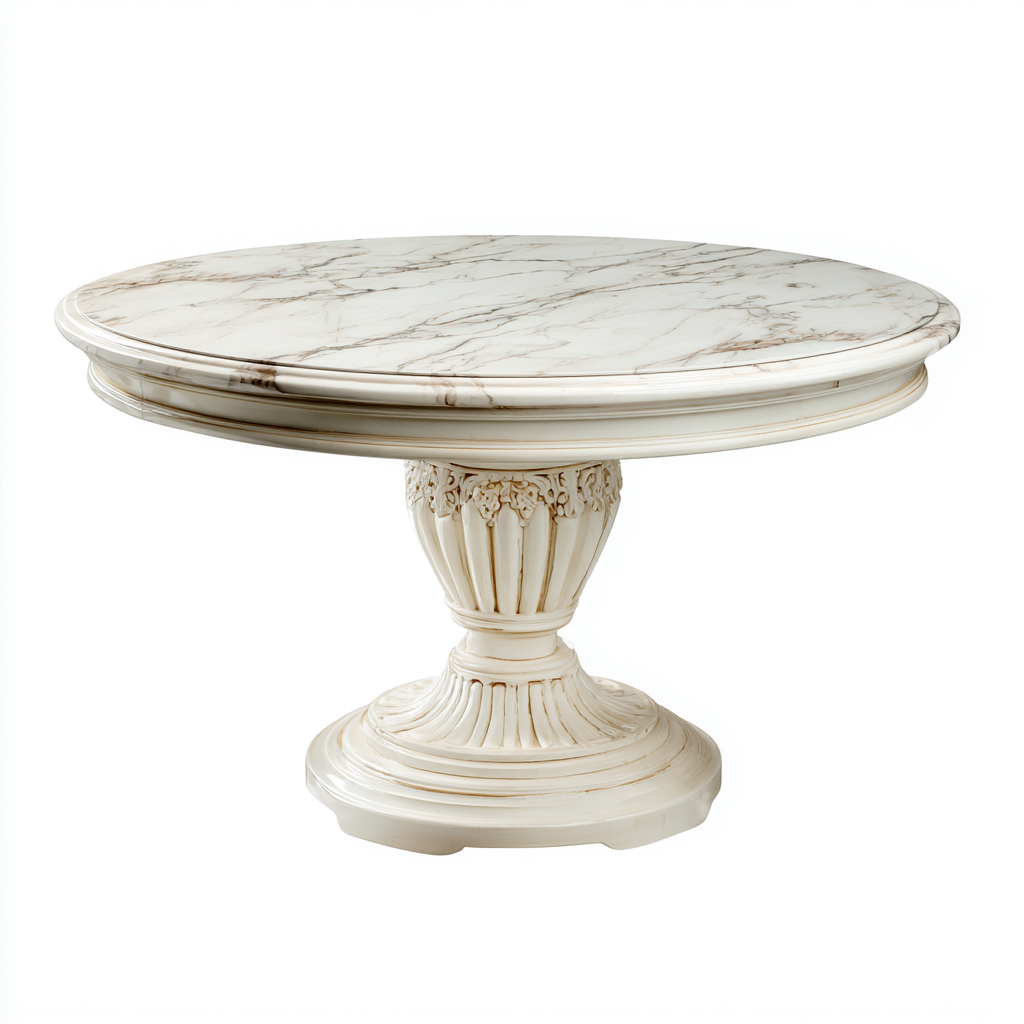 Tavolo da pranzo - marmo-legno - 130x130x75 cm - bianco crema - stile neoclassico-Habitatno