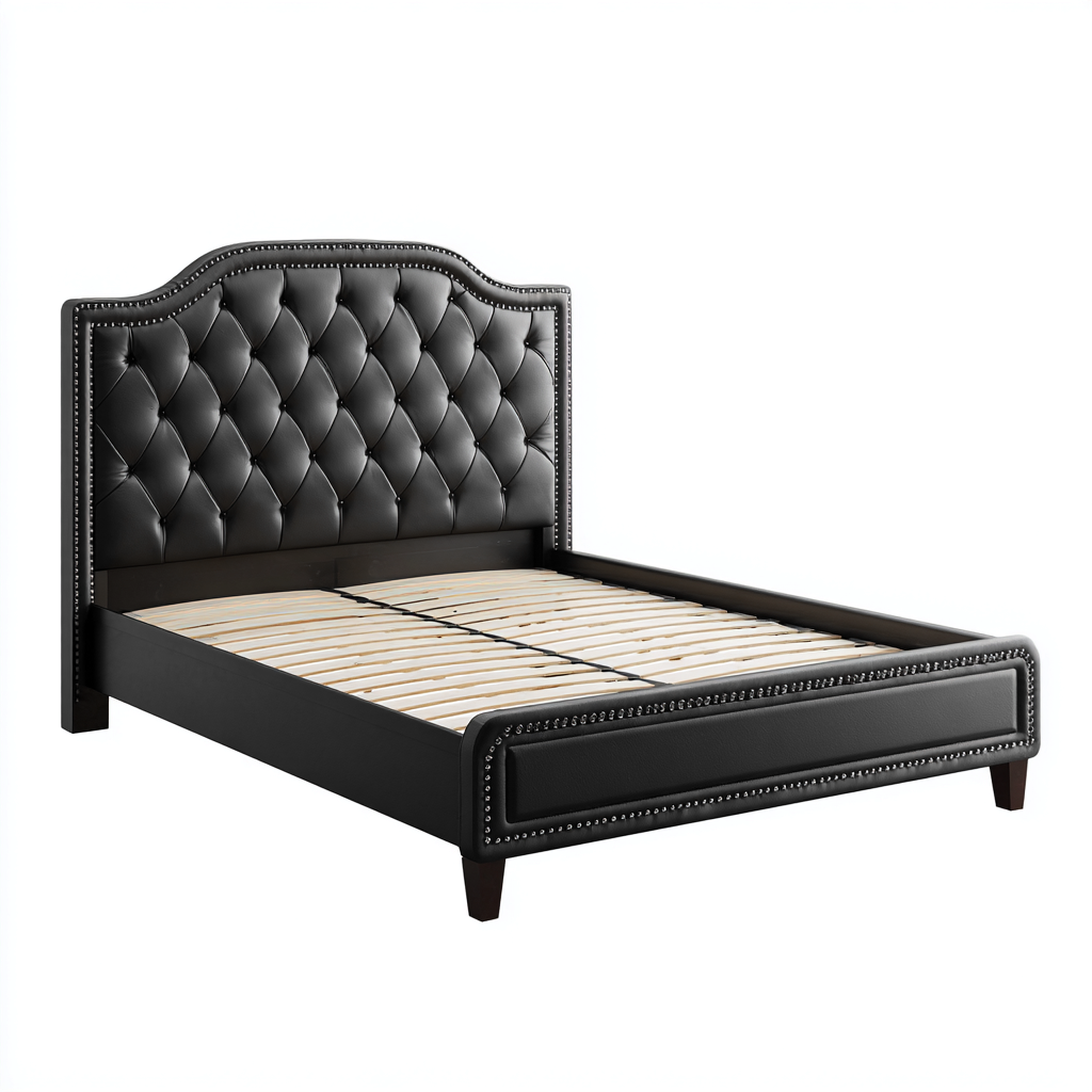 Letto matrimoniale - pelle - 200x160x115 cm - nero - stile classico-Habitatno