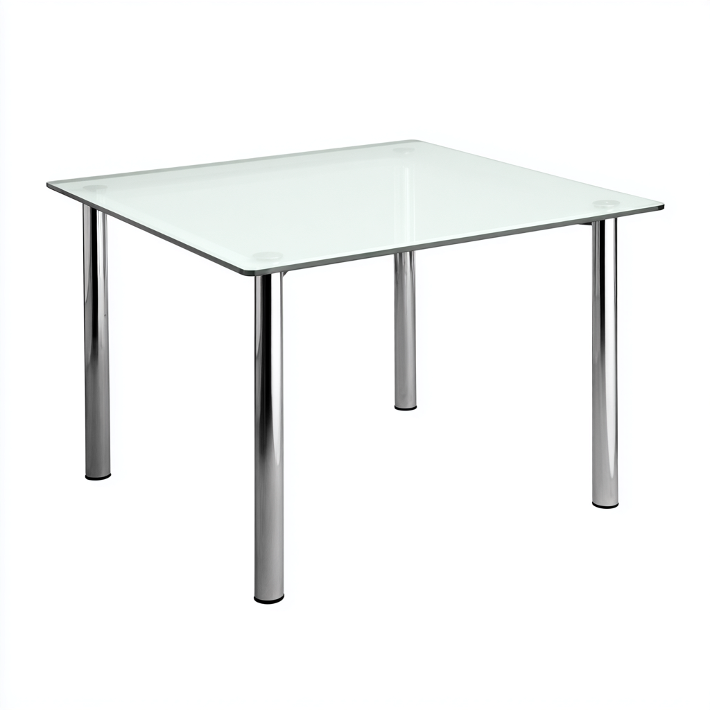 Tavolo da pranzo - vetro-metallo - 100x100x75 cm - trasparente-argento - stile moderno minimalista-Habitatno
