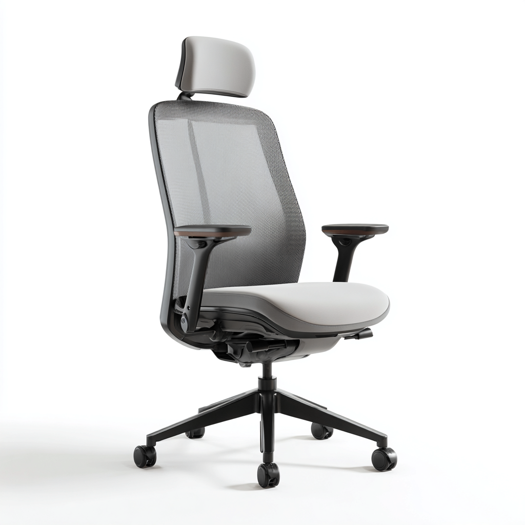 Sedia da ufficio - rete-tessuto-metallo - 65x69x118 cm - grigio-nero - ergonomica con poggiatesta e braccioli regolabili-Habitatno