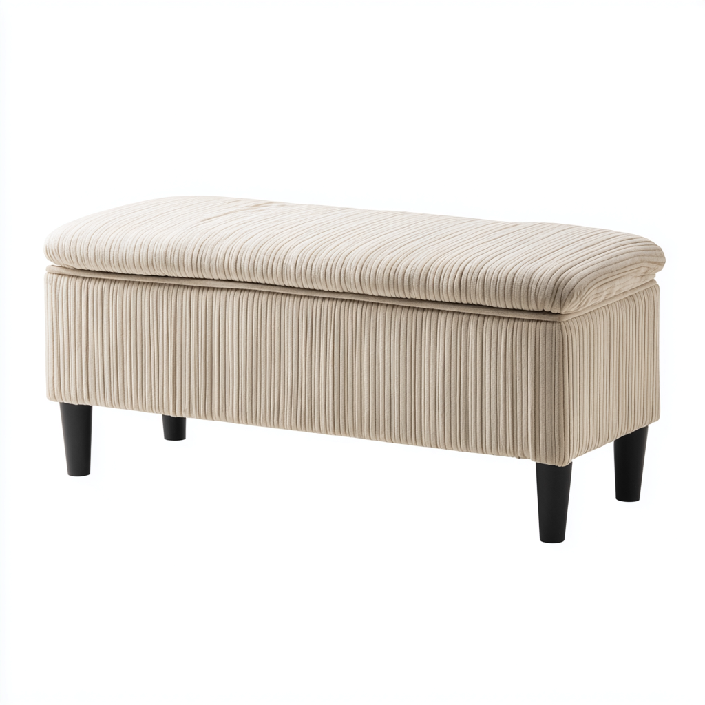 Panca per letto - velluto a coste - 100x40x45 cm - beige - design moderno-Habitatno