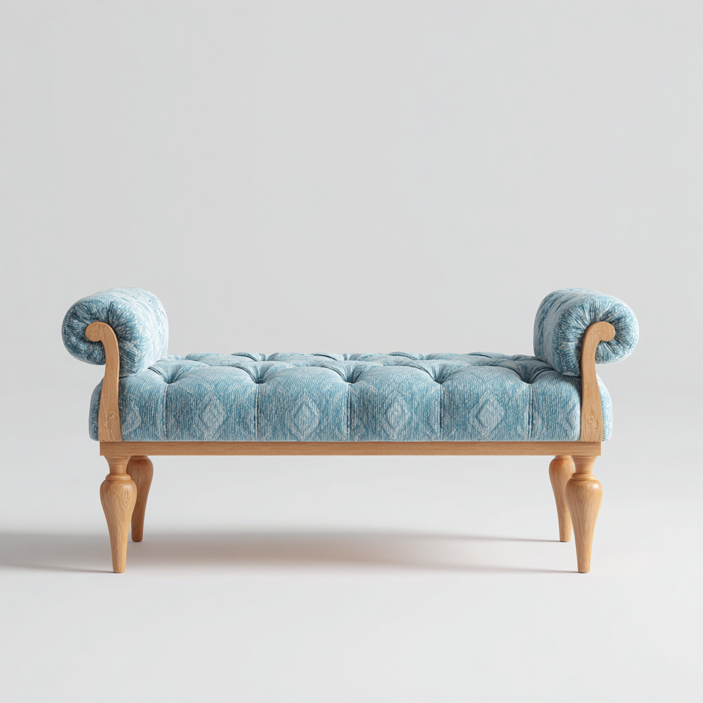 Panca per letto - velluto - 108x45x50 cm - azzurro - design classico-Habitatno