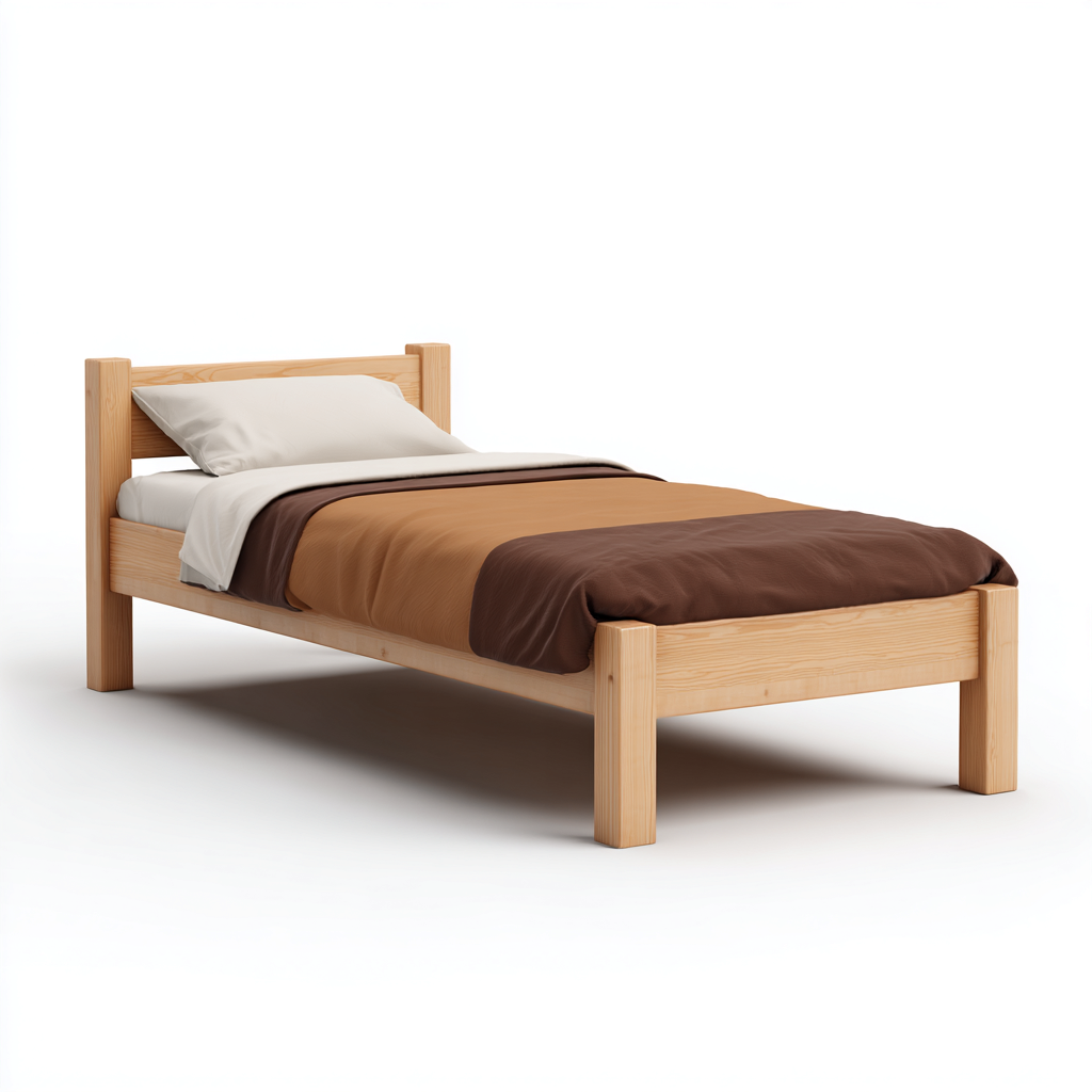 Letto singolo - legno - 200x100x85 cm - color legno naturale - stile minimalista-Habitatno