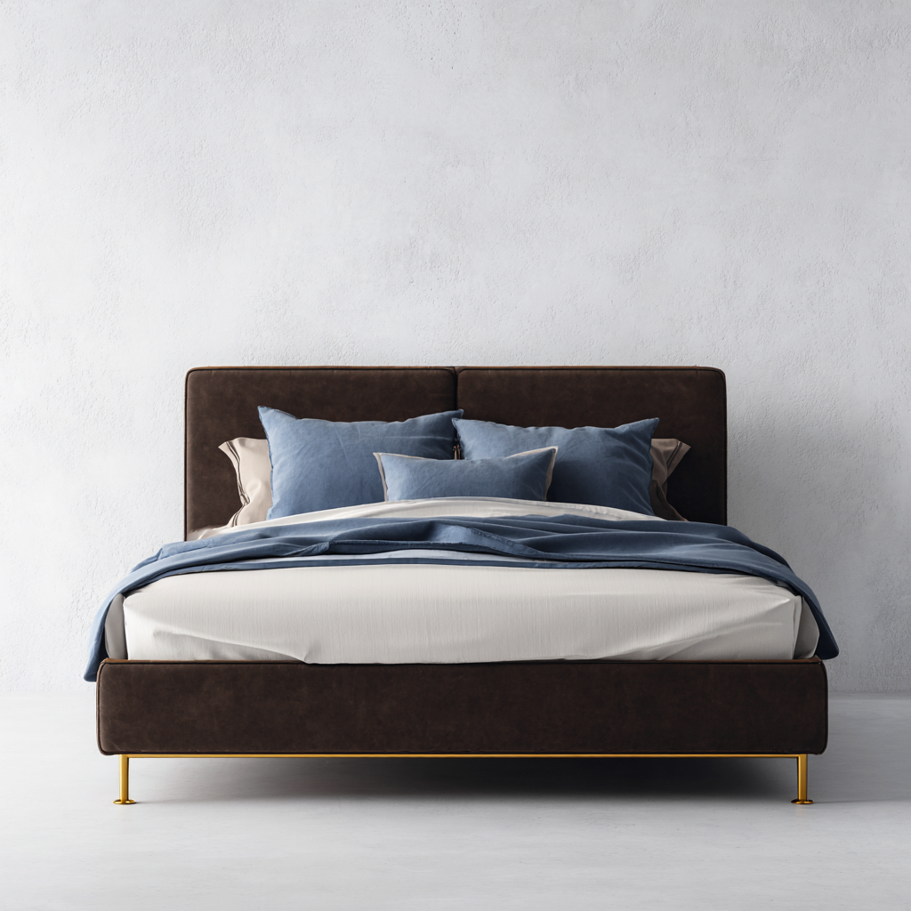 Letto matrimoniale - velluto-metallo - 200x160x105 cm - marrone scuro-oro - stile moderno-Habitatno