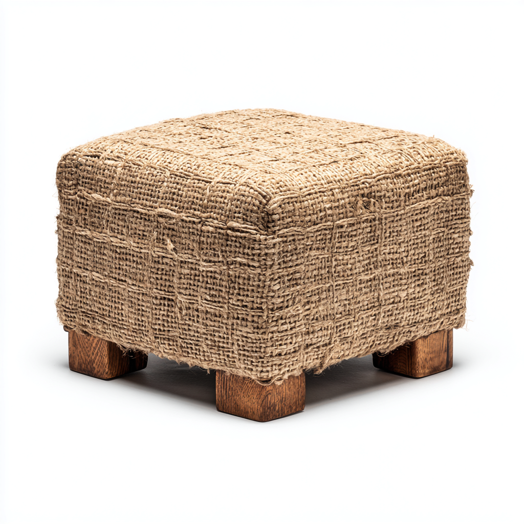 Pouf - Juta-Legno - 42x40x38 cm - Marrone Naturale - Stile Rustico Artigianale-Habitatno