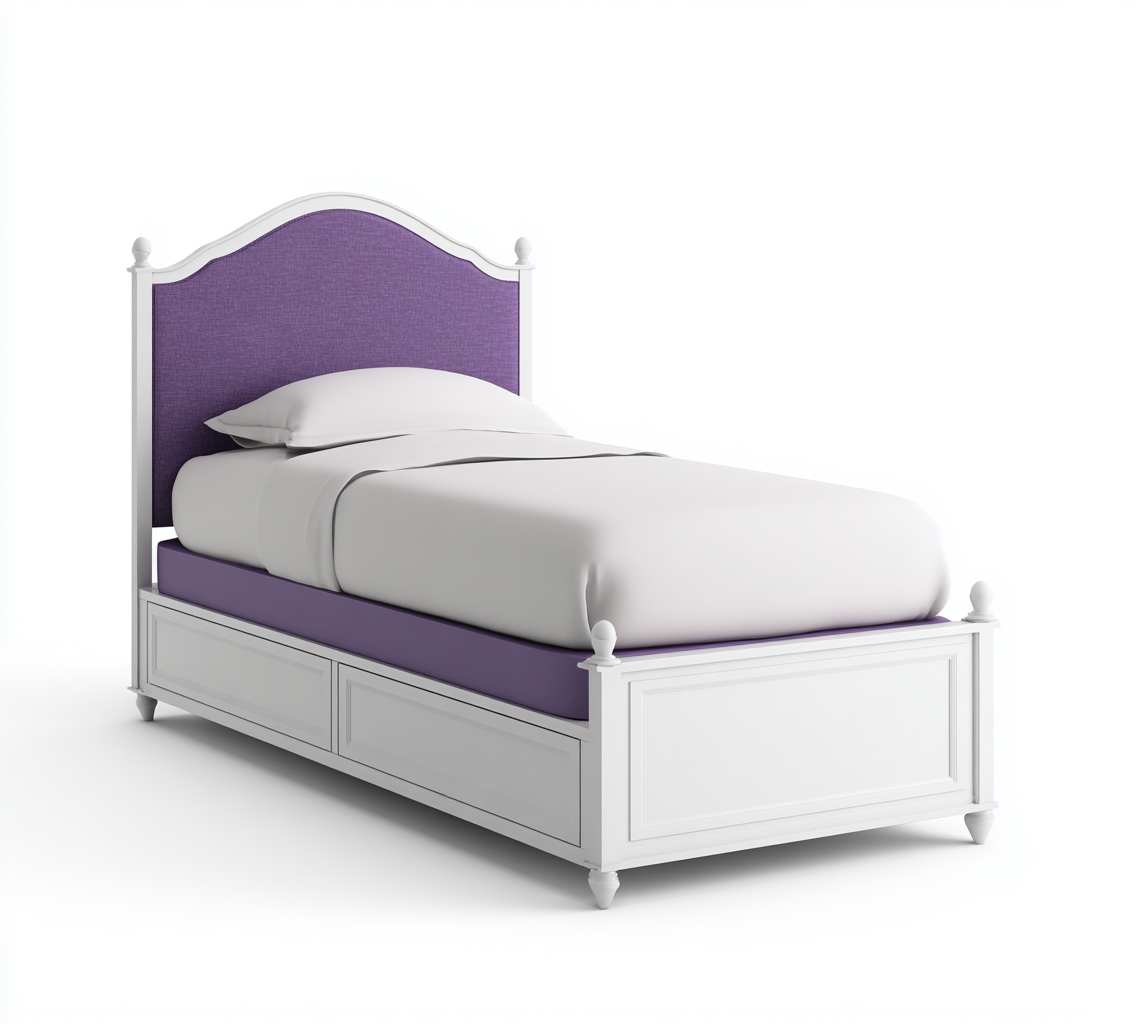 Letto singolo - legno-tessuto - 200x100x95 cm - bianco-viola - classico-Habitatno