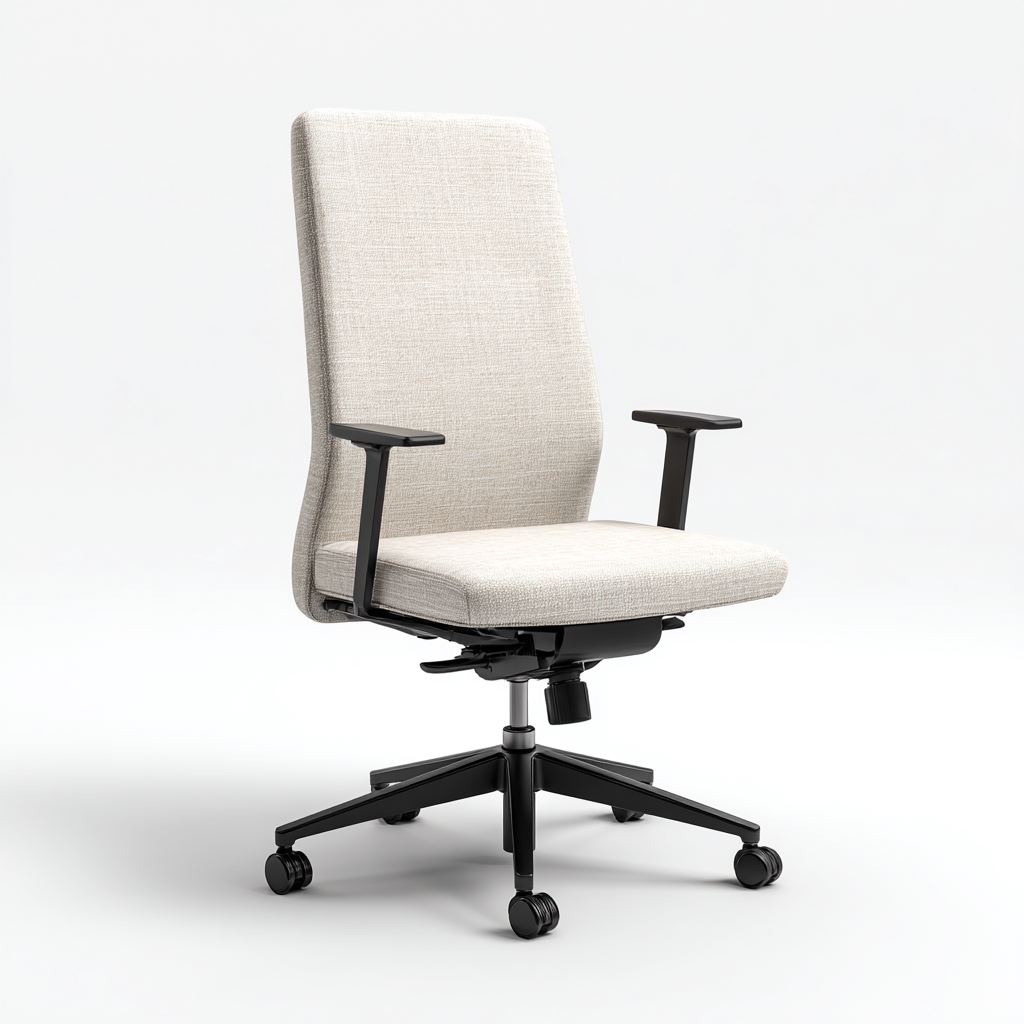 Sedia da ufficio - tessuto-metallo - 65x68x113 cm - beige - design ergonomico moderno con braccioli regolabili-Habitatno