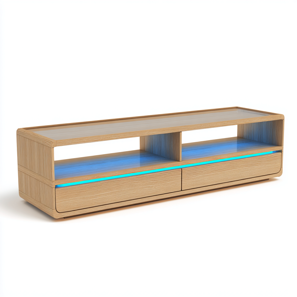 Mobile TV in legno 180x40x50 cm rovere chiaro - design moderno con luce LED integrata-Habitatno